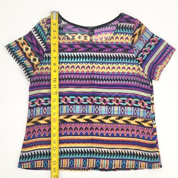 Forever 21 Multicolor Tribal Geometric Print Sheer Top Blouse Women's Size Small - Picture 6 of 9
